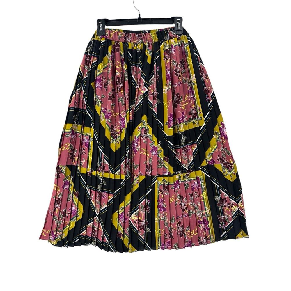 APT. 9 Tie Waist Accordion Pleated Mixed Print Boho Style Midi Skirt Large
